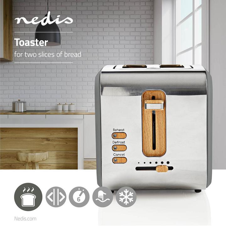 Actual product image Nedis Toaster Soft Touch Series 2 slots Browning levels: 6 Defrost function Grey