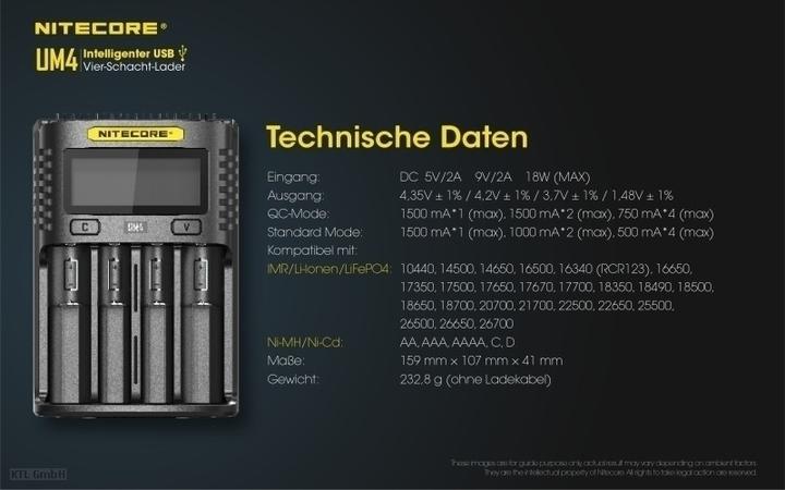 Produktbild Nitecore UM4 USB-Ladegerät (1 Stk., 14500, 16340, 18650, Ladegerät inkl. Akku)