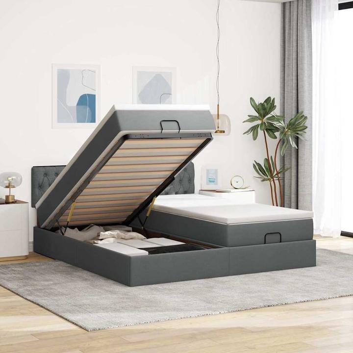 Image du produit VidaXL Ottoman-lit avec matelas Gris foncé 200x200 cm Tissu Cadre de lit (200 x 200 cm)