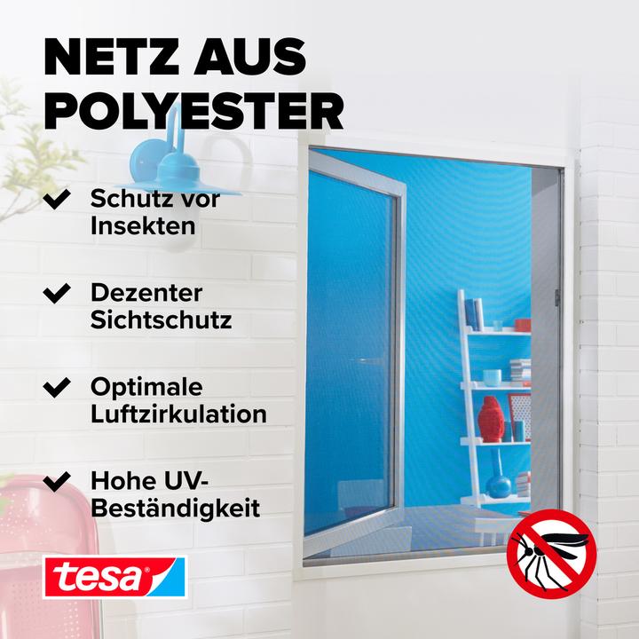 Produktbild tesa Insektenschutz COMFORT für Fenster, mit Klettband, selbstklebend, ohne Bohren (130 x 150 cm)