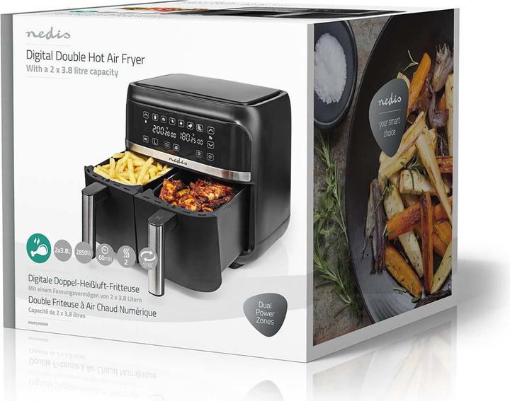 Image du produit Nedis Friteuse à air chaud | 2x3.8 l | Minuterie : 60 min | Digital | Noir