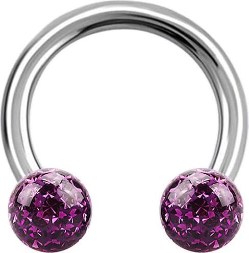 Star Piercing Micro Circular Barbell silber mit zwei Kristall Kugeln violett Epoxy Schutzschicht (Chirurgenstahl 316L, ohne Messing)