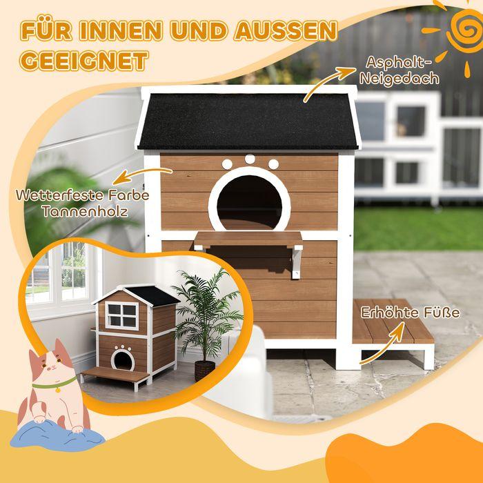 Image du produit Swisshandel24 Katzenhaus aus Holz Katzenhöhle mit Fenster, Balkon für Indoor, Outdoor Braun (Chat)