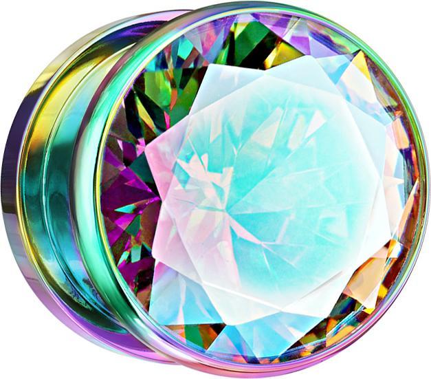 Immagine prodotto Star Piercing Plug color carne con grandi cristalli multicolore (Acciaio chirurgico 316L)