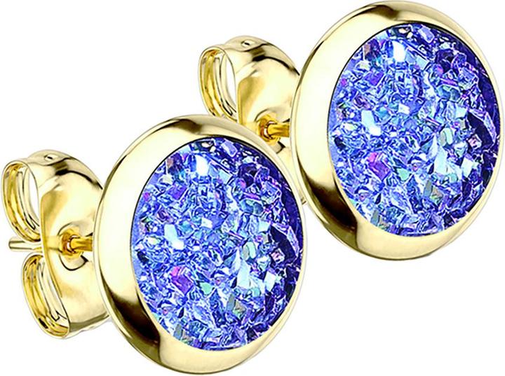 Image du produit Star Piercing Boucles d'oreilles plaquées or avec pierre Druse bleue (sans laiton, Acier chirurgical 316L)
