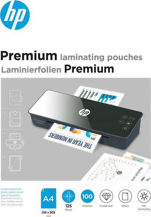 Actual product image HP Laminating film Premium A4, 125 µm, 100 pieces, glossy (A4, 100 Piece, 125 µm)