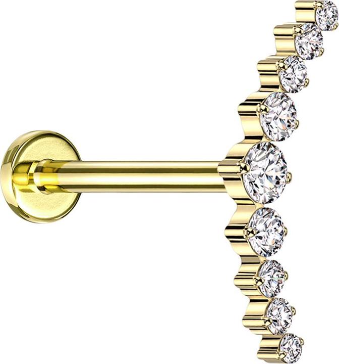 Star Piercing Micro Threadless Labret vergoldet gebogen vergoldet neun runde Kristalle silber (Titan G23, ohne Messing)
