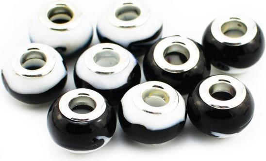 Actual product image Hermex Glass Bead Silver Plated 925 - Silvery White Black (Silver 925, Glass)