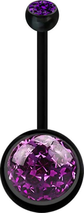 Produktbild Star Piercing Banane schwarz mit Kugel Kristall violett und Kugel Kristall violett Epoxy Schutzschicht (Bioflex, ohne Messing)