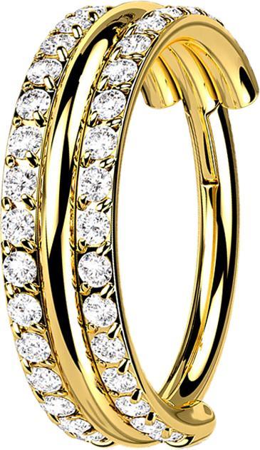 Star Piercing Micro Segmentring klappbar vergoldet drei Ringe doppelreihe Kristalle (ohne Messing, Titan G23)