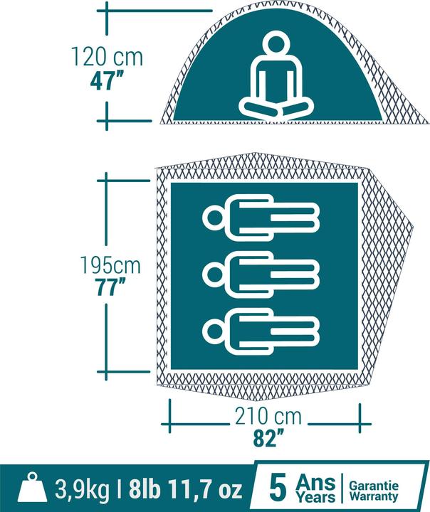 Image du produit Quechua MH100 (Tente igloo, 4.10 kg, 3 personnes)
