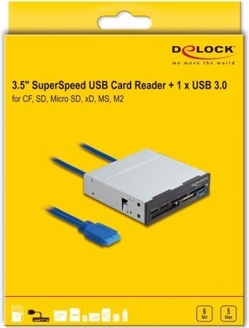 Produktbild Delock 3,5Zoll SuperSpeed USB Card Reader 6 Slots + 1 x USB Typ-A Buchse (USB 3.2)