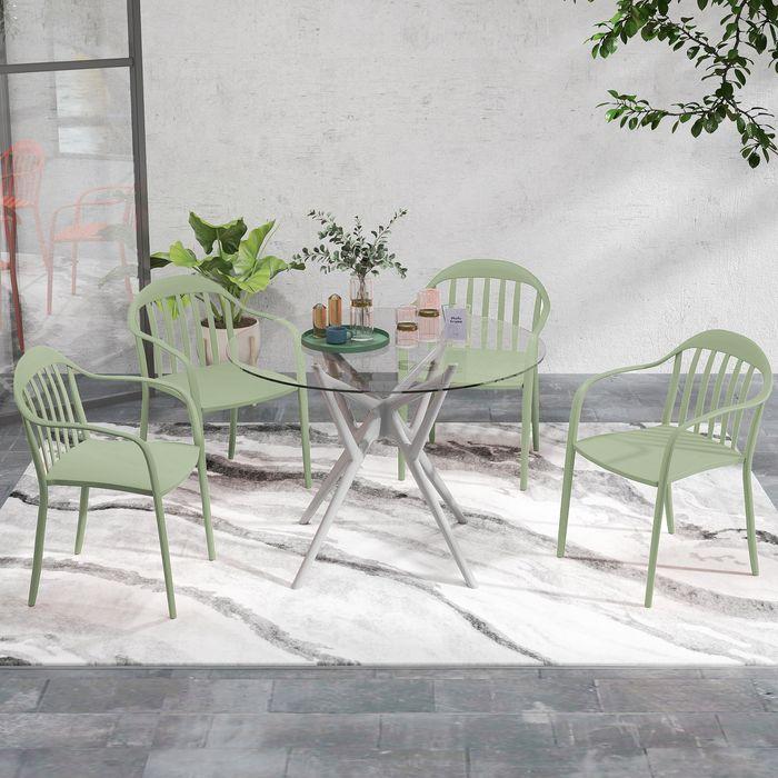 Actual product image Swisshandel24 4er Set Gartenstuhl, Kunststoff, stapelbar, bis 120 kg, Grün