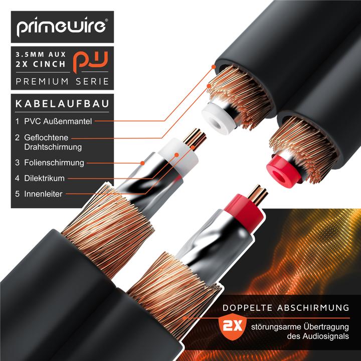 Immagine prodotto Primewire Cavo audio / jack 3.5mm a 2x cinch (3 m, Connettore da 3,5 mm (AUX), Cinch)