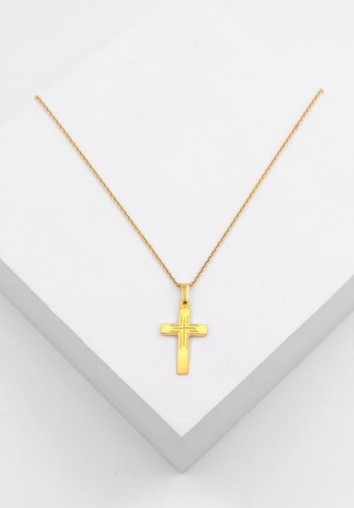 Actual product image Muau Pendant cross yellow gold 750, 25x12mm (Satin-finished with fantasy cross cut)