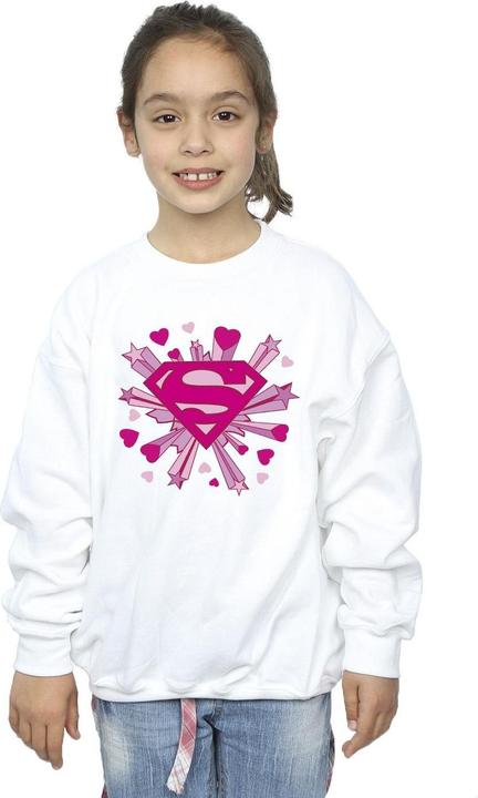 Actual product image Girls Superman Pink Hearts And Stars Logo Sweatshirt (128)