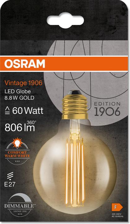 Immagine prodotto Osram Globo a filamento vintage 1906 Led Classic Slim (E27, 8.80 W, 806 lm, 1 x, F)