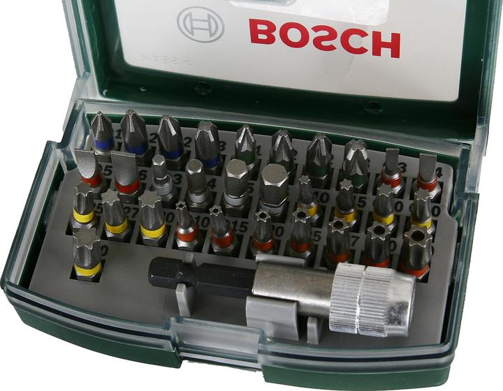 Produktbild Bosch Zubehör Schrauberbit-Set mit Farbcodierung, 32-teilig (Innensechsrund TX M10, Innensechsrund TX M15, Innensechsrund TX M20, Innensechsrund TX M30, Kreuz Phillips PH M1, Kreuz Phillips PH M2, Innensechsrund TX M25, Innensechsrund TX M27, Innensechsrund TX M40, Kreuz Pozidriv PZ M1, Kreuz Pozidriv PZ M2, Kreuz Phillips PH M3, Kreuz Pozidriv PZ M3)