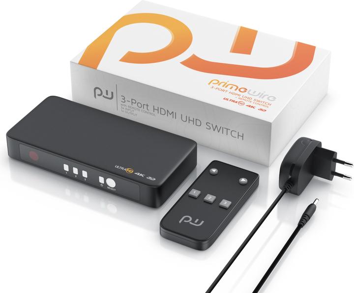 Produktbild Primewire 4k HDMI Switch 3 Port mit Fernbedienung / 3D + CEC / 2160p 30Hz