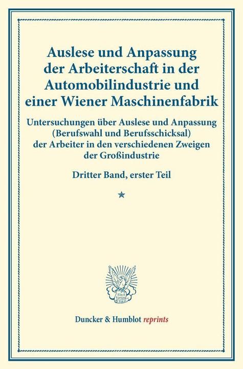 Actual product image Auslese und Anpassung der Arbeiterschaft in der Automobilindustrie und einer Wiener Maschinenfabrik. (2014)