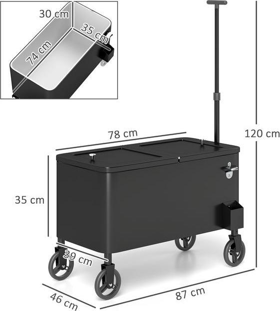 Produktbild Swisshandel24 76L Kühlwagen Servierwagen mit Rädern Flaschenöffner Deckel Griffe Kühlbox (76 l)