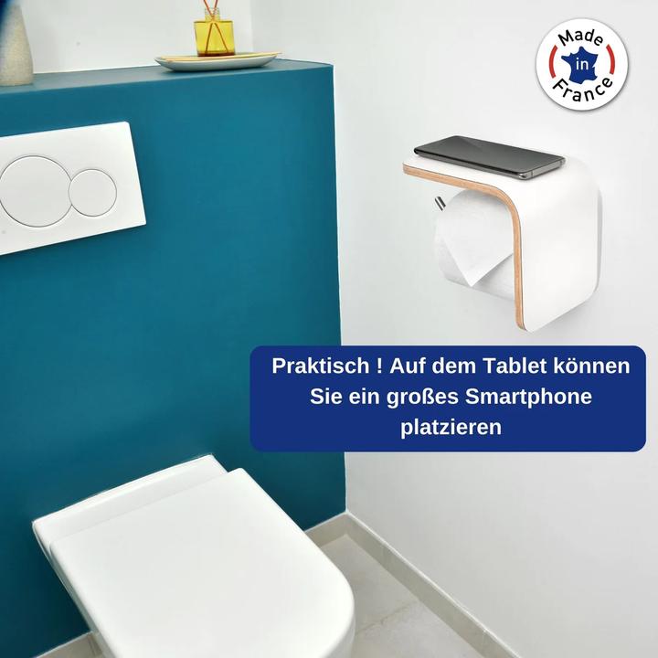 Image du produit Well Care Porte-rouleau de papier toilette en bois blanc avec étagère