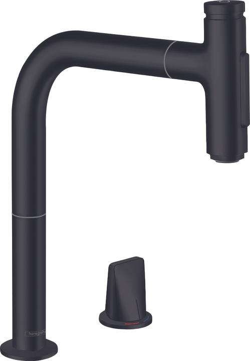 Actual product image hansgrohe HG 2-L single-lever sink mixer METRIS with sBox, pull-out spray matt black