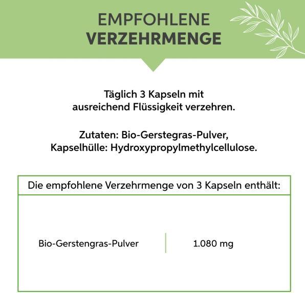 Nährwerte und Zutaten Eltabia Bio Gerstengras Kapseln 200 (200 Stück, Kapseln)