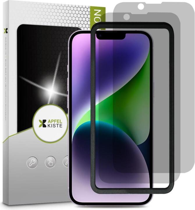 Produktbild Apfelkiste - Privacy Panzer Glas Displayschutzfolie mit Montagerahmen (2er Set) (2 Stück, Apple iPhone 14)