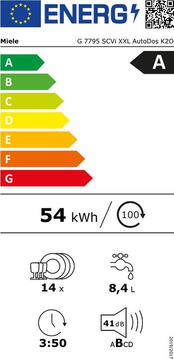 Label énergétique Miele G 7795 SCVi XXL sw Lave-vaisselle encastrableA 60cm int.40dB 8.4L Tiroir. AutoD.