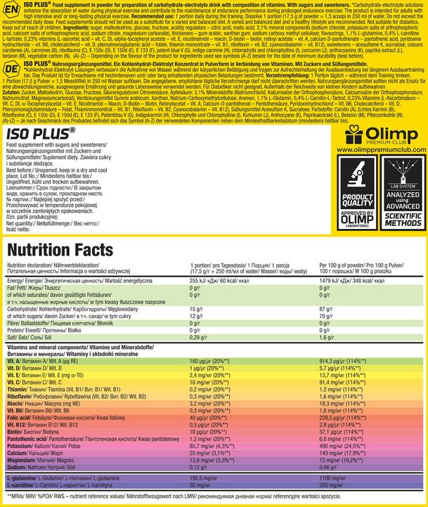 Nutritional values and ingredients Olimp Sport Nutrition Iso Plus (700g can) (Lemon, 1 x)