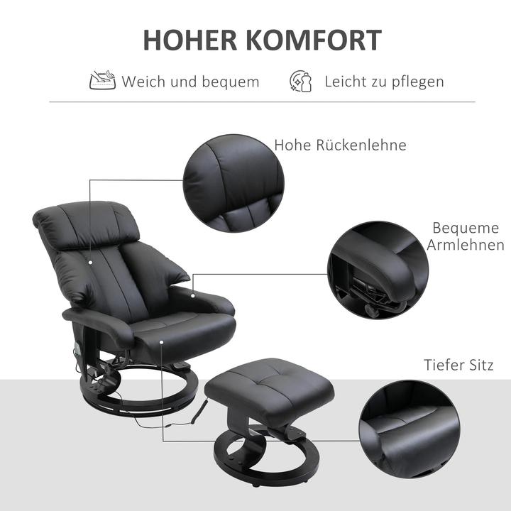 Produktbild Swisshandel24 Massagesessel Fusshocker Schwarz Relaxsessel Elektrischer Fernsehsessel mit Liegefunktion Kunstleder
