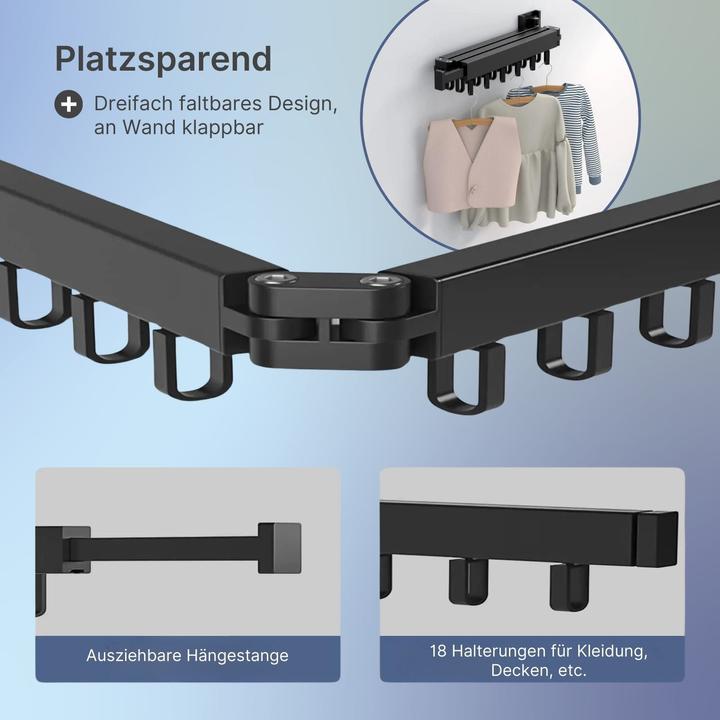 Actual product image Hermex Foldable wall-mounted clothes rack Hanging clothes rack Wall-mounted clothes rack (1.22 m)