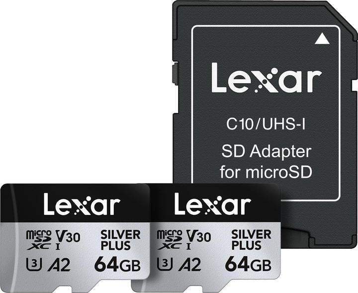 Actual product image Lexar Professional Silver Plus 2-Pack (64 GB, microSDXC, U3, UHS-I)
