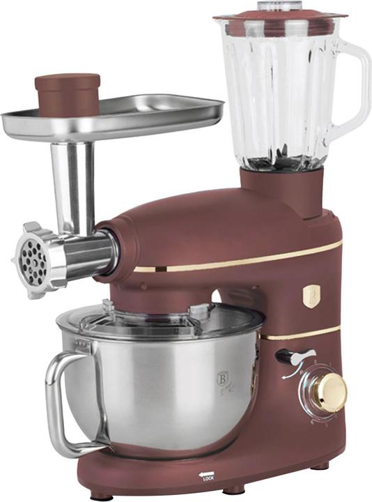 BerlingerHaus Küchenmaschine inkl. Flischwolf, Smoothiebehälter & 3 Pasta-Aufsätze, 1500W, bordeaux (1500 W)
