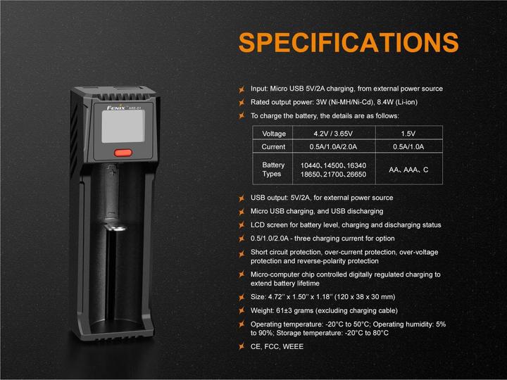 Produktbild Fenix FCH-D1 (1 Stk., 10440, 14500, 16340, 18650, 21700, 26650, AA, AAA, C, Ladegerät ohne Akku)