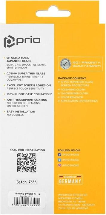 Actual product image prio 10x screen protector glass for iPhone 8/7/6S/6 Plus transparent (10 Piece, Apple iPhone 6s Plus, Apple iPhone 6 Plus, Apple iPhone 8 Plus, Apple iPhone 7 Plus)