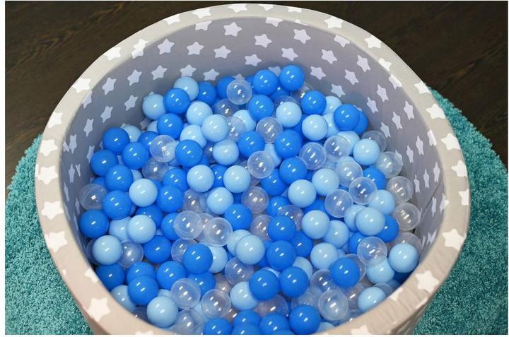 Produktbild Knorrtoys Bällebad soft - "Grey white stars" - 300 balls soft blue/blue/transparent (ca. 6cm Durchmesser)