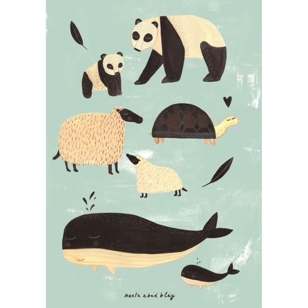 Image du produit Petit Monkey Poster, animaux noir et blanc/ menthe (50 x 70 cm)