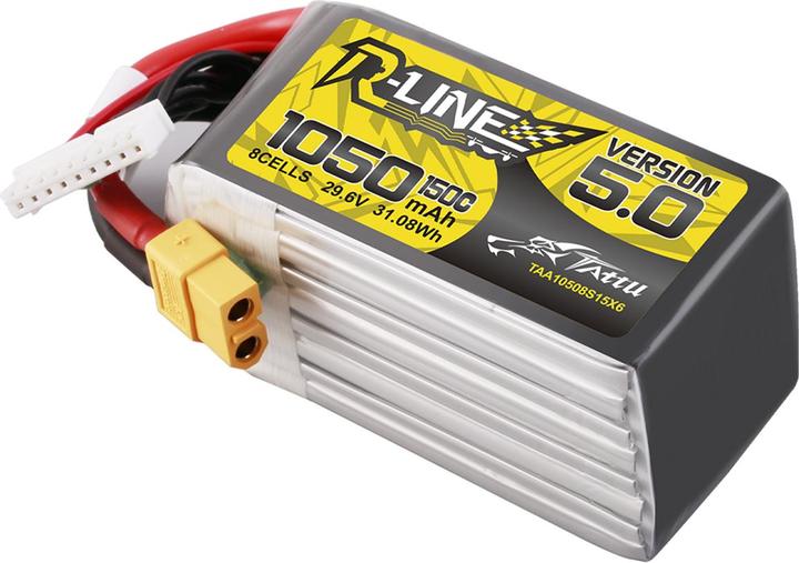Image du produit Tattu Lipo R-Line Version 5.0 1050mAh 29.6V 8S 150C battery with XT60 connector (29.60 V, 1050 mAh)