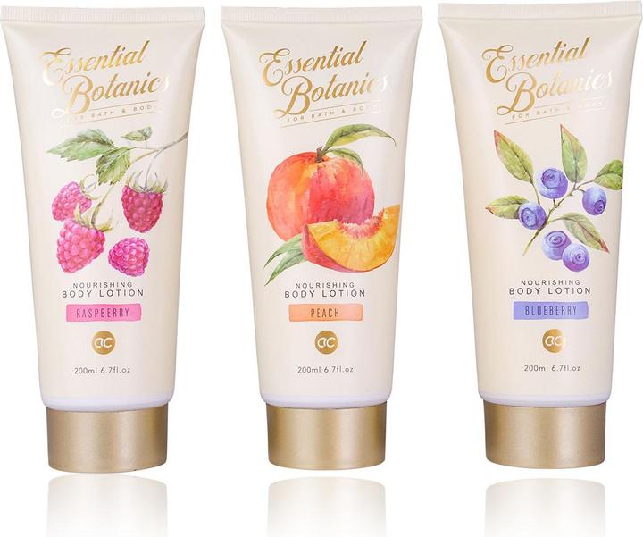 Accentra Bodylotion ESSENTIAL BOTANICS - FRUITS in Tube, 200ml, 3 Motive/Düfte sortiert: Himbeere/Pfirsich/Bl (Körpercreme, Körperlotion, 200 ml)