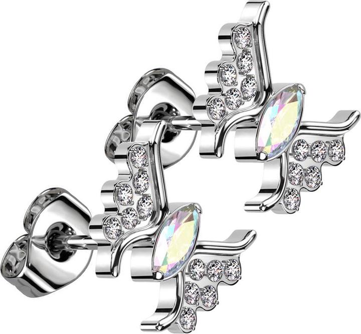 Produktbild Star Piercing Threadless Ohrstecker silber Schmetterling silber Kristall multicolor (Titan G23, ohne Messing)