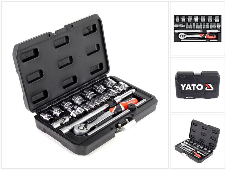 Produktbild Yato YT-38561 Werkzeugkasten Steckschlüssel Satz 22 tlg. 3/8" mit Knarre (3/8")