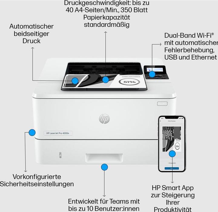 Produktbild HP LaserJet Pro 4002dn (Laser, Schwarz-Weiss)