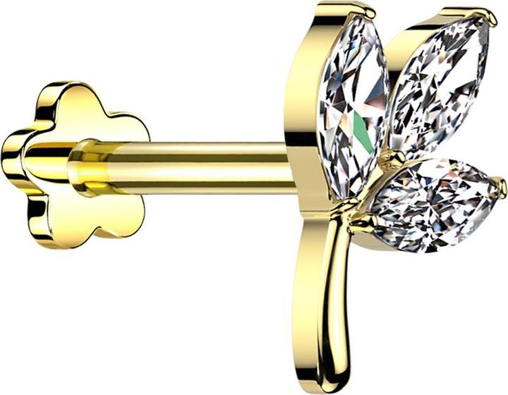 Produktbild Star Piercing Micro Threadless Labret vergoldet Blatt vergoldet drei Ovale Kristall silber (ohne Messing, Titan G23)