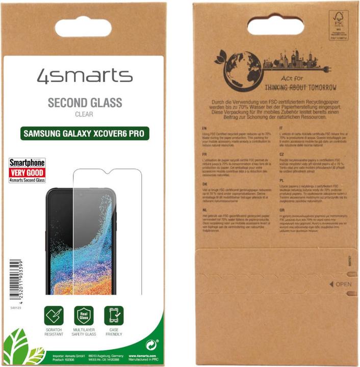 Immagine prodotto 4smarts Second Glass X-Pro Clear per Samsung Galaxy XCover6 Pro (1 Pezzo/i, Samsung Galaxy XCover 6 Pro)