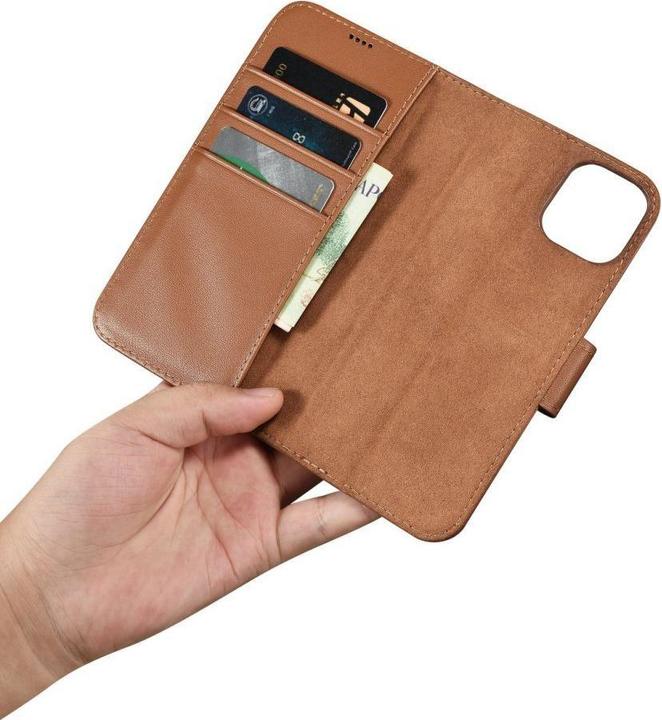 Actual product image iCarer wallet case 2 in1 case iPhone 14 leather cover with folding brown antiRFID (WMI14220725-BN) (Apple iPhone 14)