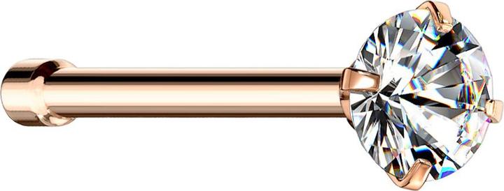 Image du produit Star Piercing Clou de nez droit or rose cristal rond serti d'argent (Acier chirurgical 316L)