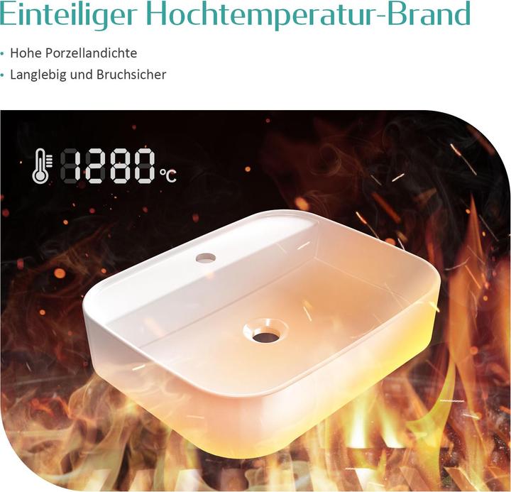 Produktbild Emke Aufsatzwaschbecken Keramik Waschbecken Hängewaschbecken Eckiger Waschtisch Weiss Glänzend 400 x (400 mm, 400 mm)