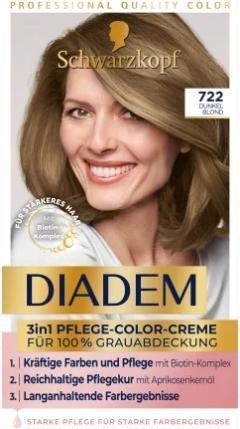 Produktbild Schwarzkopf Diadem, 3in1 Pflegefarbe Creme, Haarfärbemittel 722 Dunkelblond, 1 Stück (722 Dunkelblond)